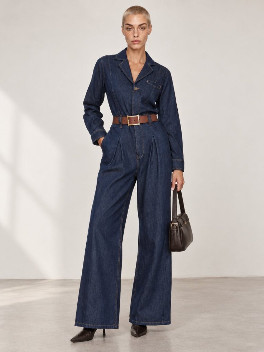 Free People We The Free Franklin Tailored Denim Jumpsuit Rinse Small
